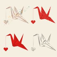 Origami crane with heart