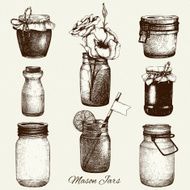 Vector collection of ink hand drawn mason jars N5