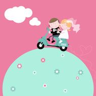 Bride and Groom on scooter