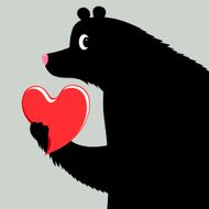 Black Bear hug valentine love heart illustration