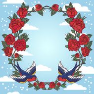 Old school frame with roses and birds N9