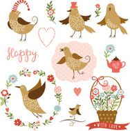 Cute birds holiday graphic elements