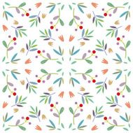 Floral seamless pattern with leaves berries and flowers in vector N15