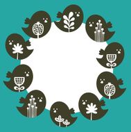 Round banner with cute birds in Scandinavian style