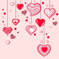 Contour hearts hanging on pink background