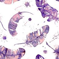 Seamless Pattern with Watercolor Feathers N7