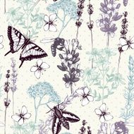 Vintage background with lilac lavender flowers sketch N3