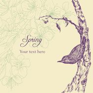ink drawing card with bird at tree