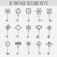 Vintage outline keys set Retro icons logo elements collection