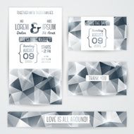 Wedding invitation cards template with abstract polygonal silver N2