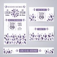 Wedding invitation cards template with abstract violet elements