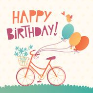 Happy Birthday vector card with a bicycle N2