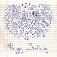 Hand drawing illustration Flowers and birds N2