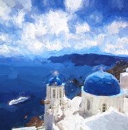 Oia village in Santorini island Greece Oil painting ART STYLE