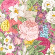 Seamless vector vintage pattern with garden colorful flowers N2