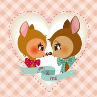 deer valentine couple fawn cute vintage love illustration vector