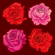 Set of Four Roses