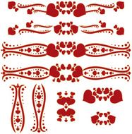 Hearts Borders Design Elements Set - Red Gold Accents