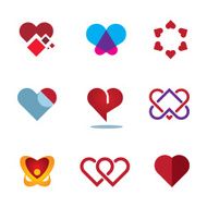 Different red heart shapes woman love symbol flower logo icon