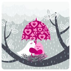 Love in the rain bird umbrella cute illustration vector
