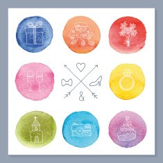 Colorful watercolor template with wedding symbols N2