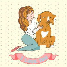 Gentle card with young woman and dog in vector