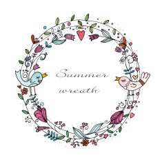Watercolor wreath with two birds