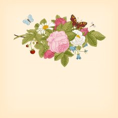 Summer vector vintage card with floral bouquet N3