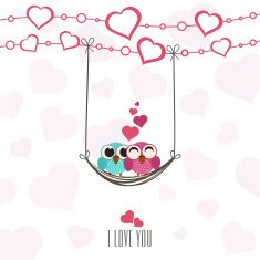 Valentine's Day celebration greeting card with couple of owls