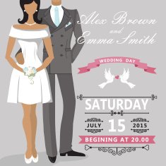 Cute cartoon bride and groom Wedding invitation N4