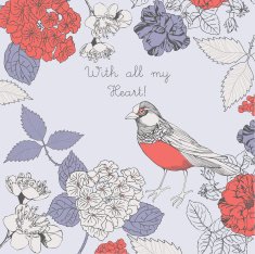 Hand draw flowers and bird