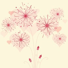 Fireworks with hearts and rockets of love