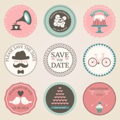 Vector collection of vintage wedding decorative stickers Retro