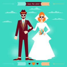 Wedding invitation card template in retro style N4