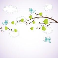Card design with birds on the branch