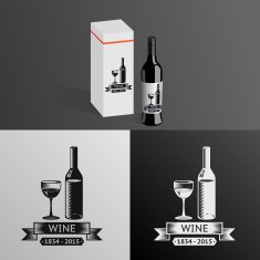 Wine Alcohol Drink Logo Symbol Bottle Glass ribbons Icon Box