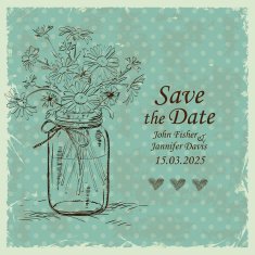 Wedding invitation with mason jar and camomile flowers N2