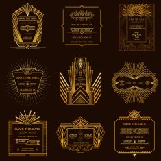 Set of Wedding Invitation Cards - Art Deco Style