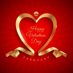 Valentines day greeting with golden ribbon