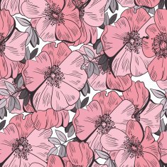 seamless pattern of flowers and leaves wild rose