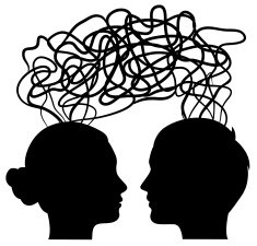 man and woman thinking on same way idea concept vector