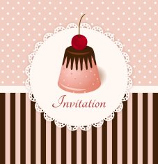 Vintage card with cherry chocolate jelly cake