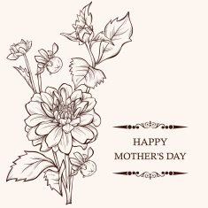 Vintage hand drawing background with dahlia flowers