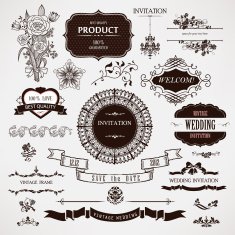Vector wedding design elements and calligraphic page decorations