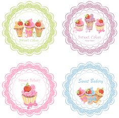 Collection of retro various cupcakes labels