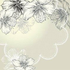 Floral background with vintage lace and flowers hand-drawing Vector