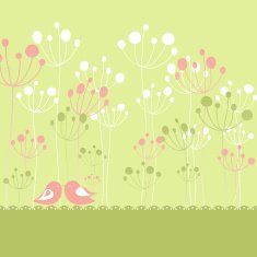 Springtime colorful birds green floral greeting card