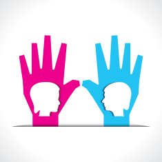 male and female face on palm N2