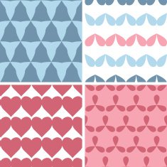 Four matching bold shapes seamless patterns background set