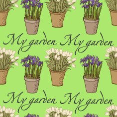 Spring pattern with flowers in pots